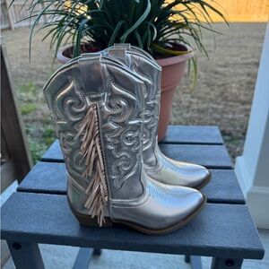 Gold Western Cowboy Boots with Fringe